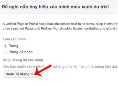 Bước 1 trong việc đăng ký tài khoản fanpage tick xanh
